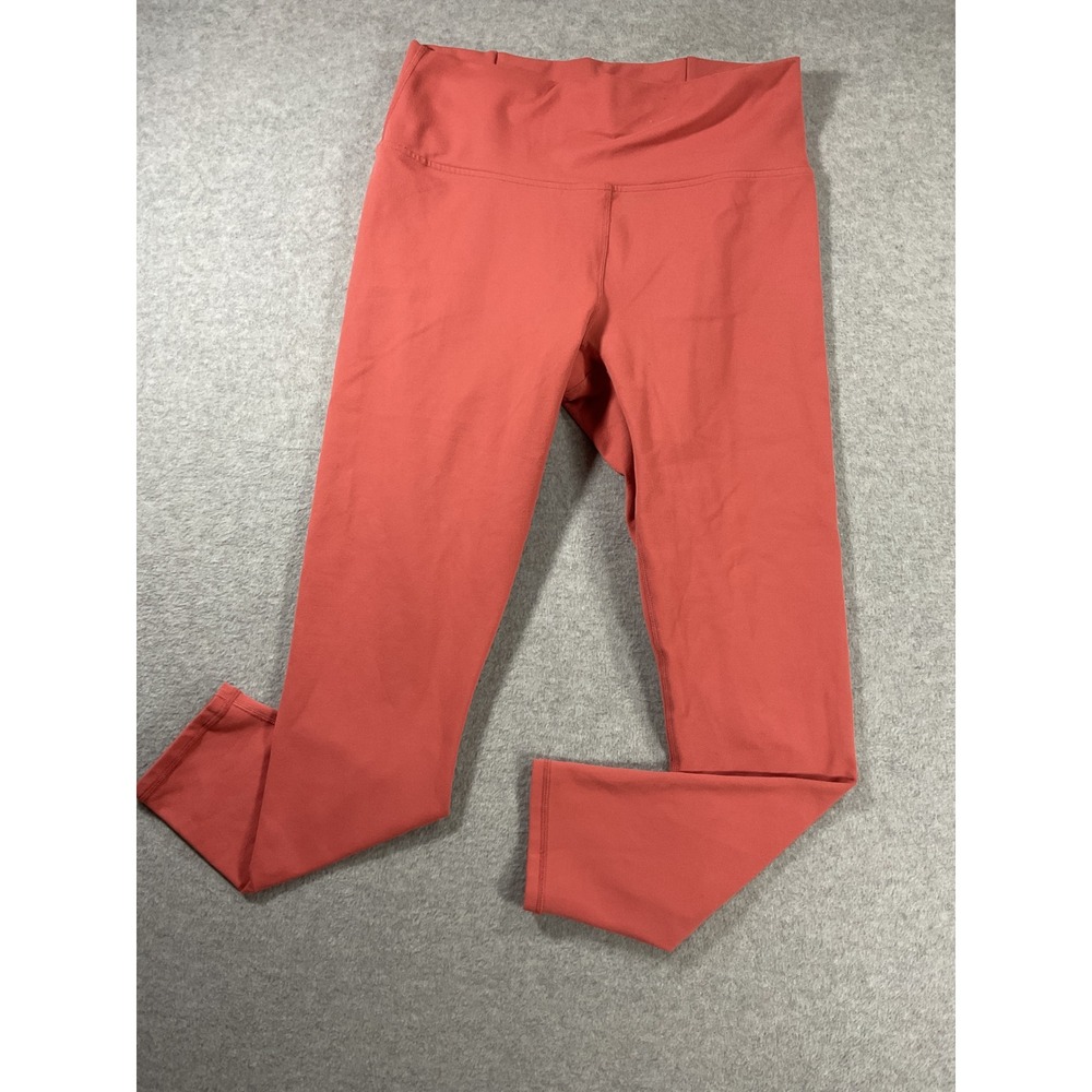 Fabletics PowerHold High Waisted Lattice Back Leggings Coral 7/8 2453